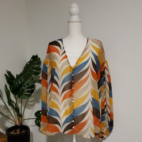 Hutch Tops - Hutch Multicolor Chevron Boho Blouse